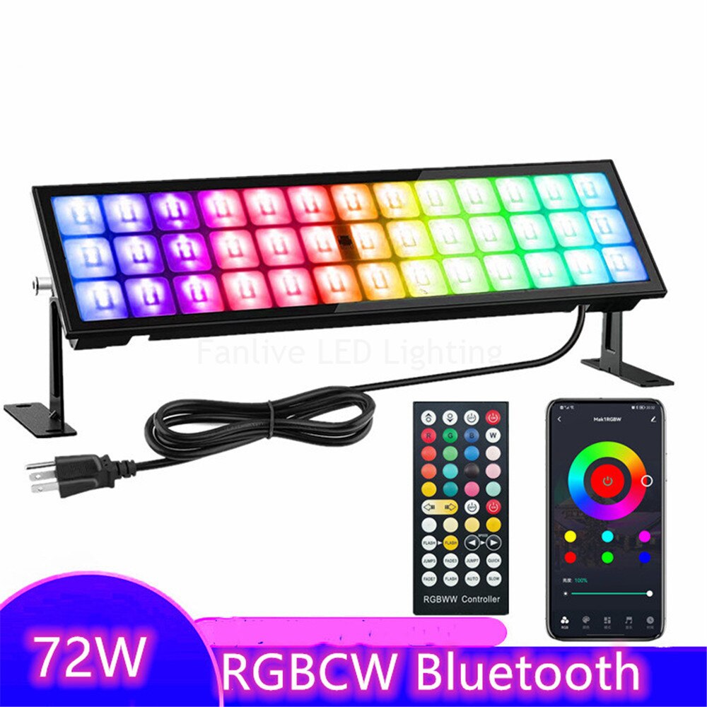 신제품 72W 블루투스 스마트 플러드 라이트, 앱 RGB 벽 세탁기 85-265V, 밝기 조절, 컬러 톤, 음성 원격 제어, 10 개입